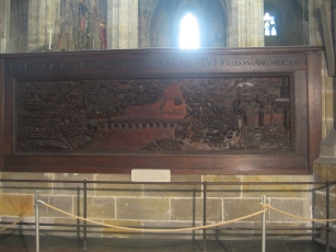 A wooden relief of the city of Prague