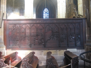 A wooden relief of St. Vitus' cathedral