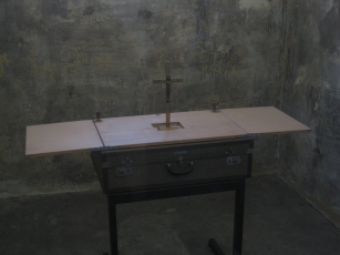 The makeshift altar used in religeous services in the bunker