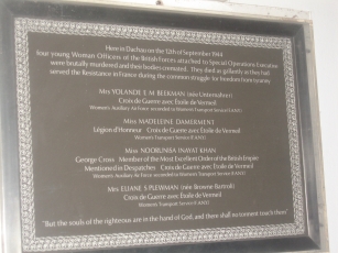 Plaque honoring four female Special Operations officers that were murdered in Barrack X