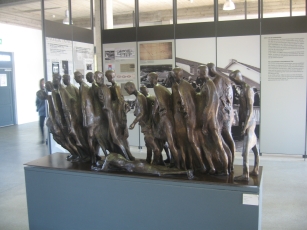 Walking corpses sculpture inside the museum at Dachau